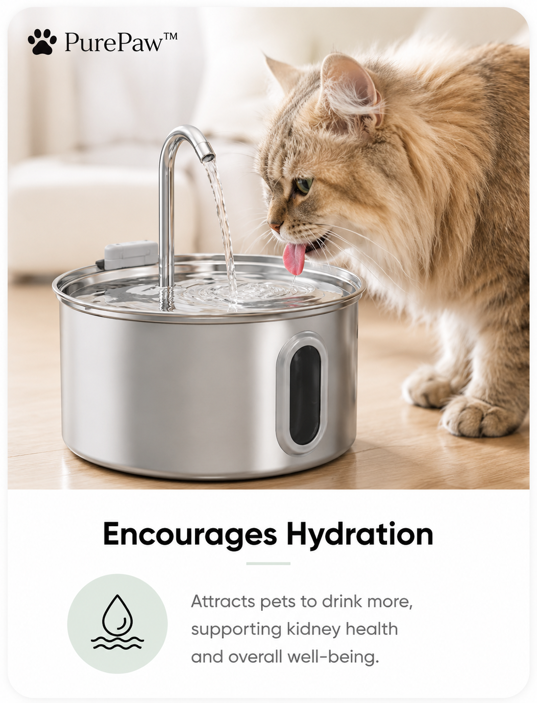 PurePaw™ Stainless Steel Pet Water Fountain